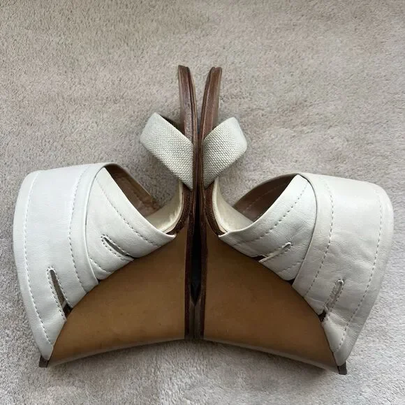 Rag & Bone Bone Leather & Canvas Wedge Wood Heel Sandals Women EU 36 US 5.5 - 6